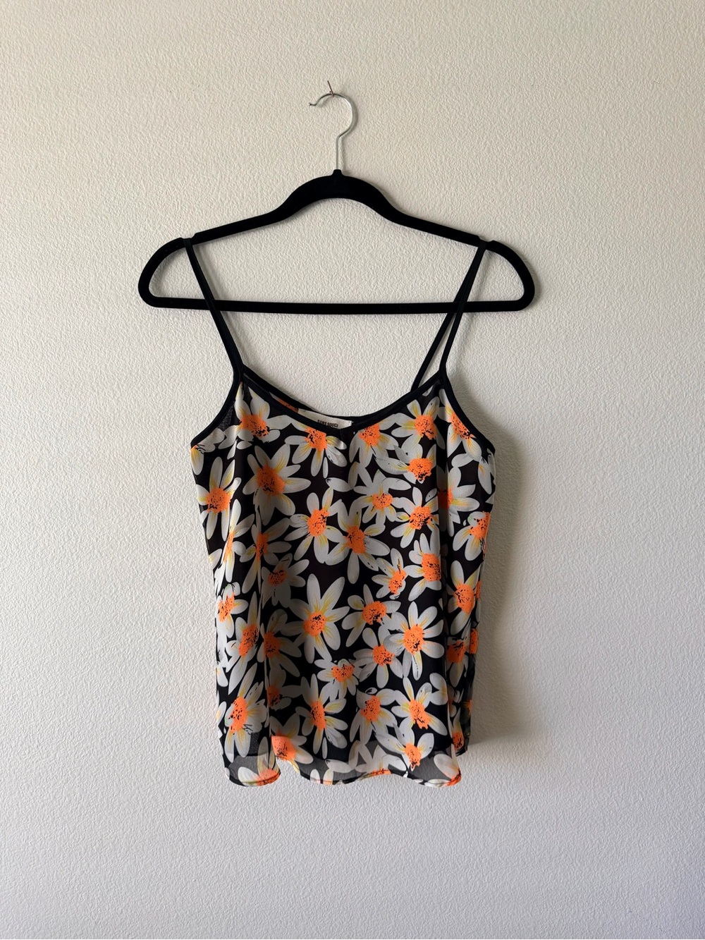 Sans Souci Black Cami with White and Orange Floral Print